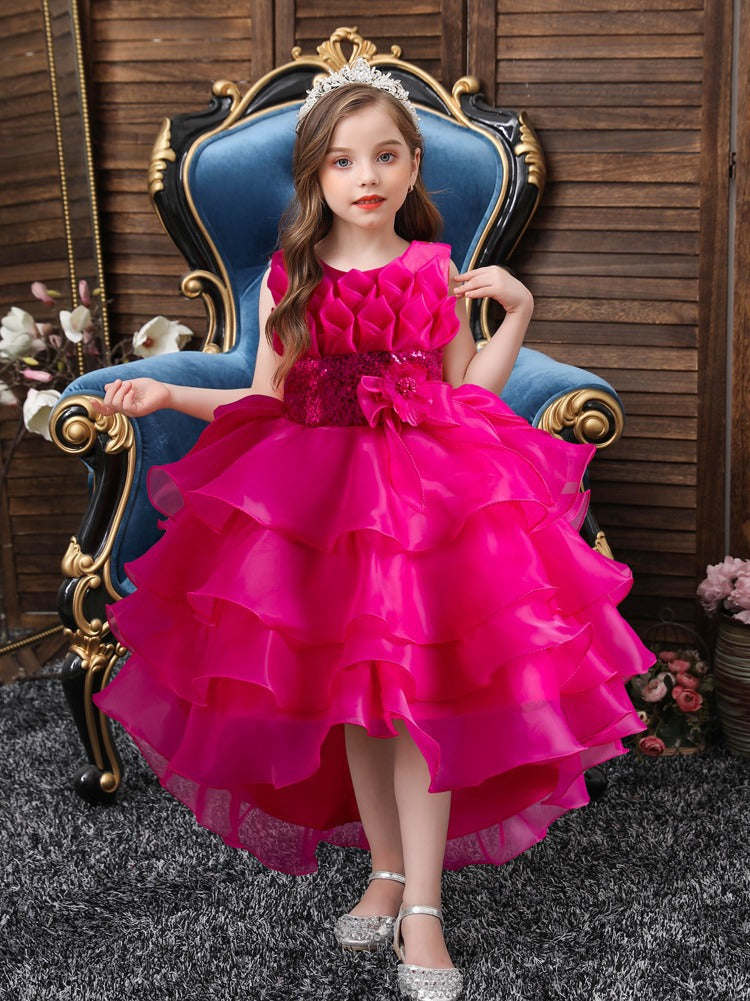 Tween Girl  Shiny Sequin Tulle Prom Party Dress