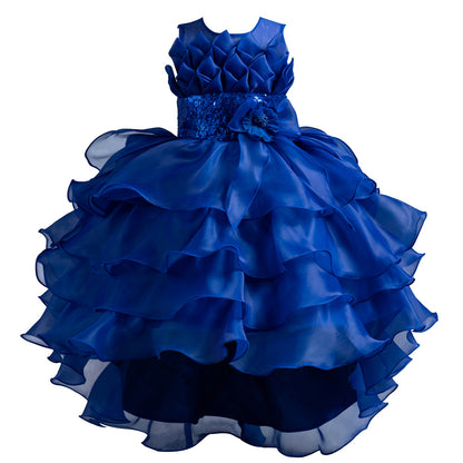 Tween Girl  Shiny Sequin Tulle Prom Party Dress