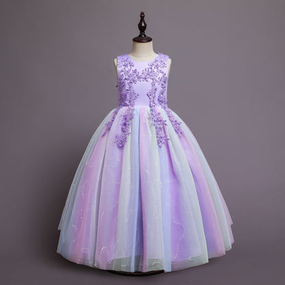 Tween Girl  Shiny Sequin Tulle Prom Party Dress