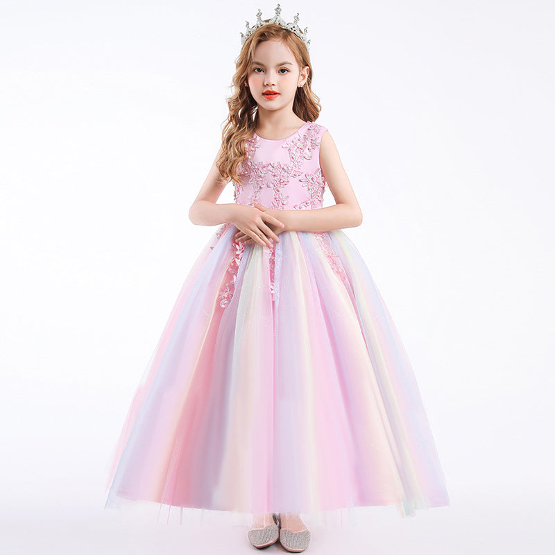 Tween Girl  Shiny Sequin Tulle Prom Party Dress